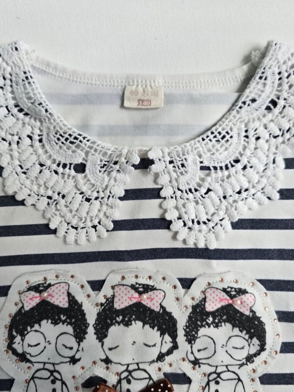 Girls Striped Top Vintage Style Sweet White Lace Peter Pan Collar Ballerina 10 - Picture 6 of 7